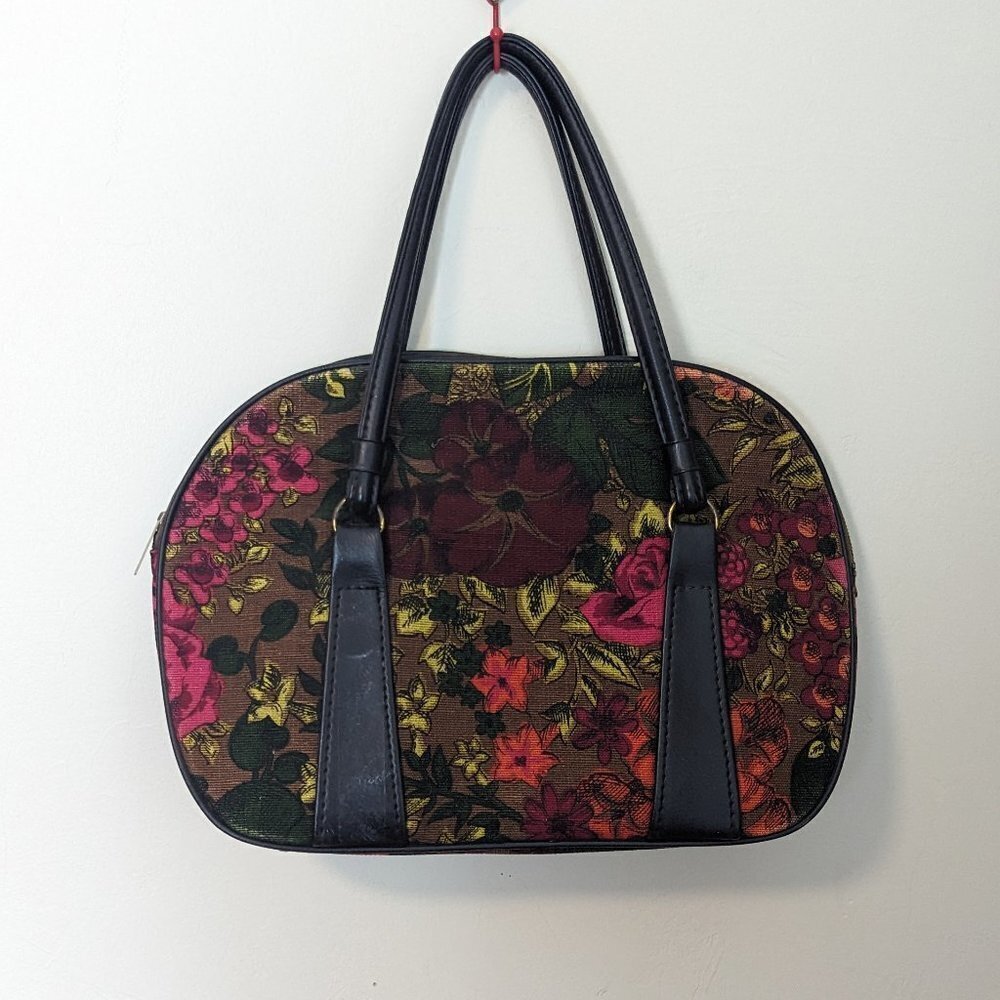 Vintage‎ 60's Bag Tapestry Satchel MCM Floral Travel Carpet Celebrity New York - Picture 3 of 14